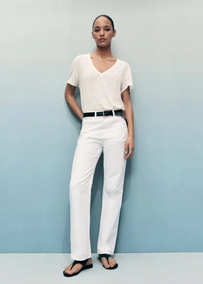 Mango Jean Matilda Droit Taille Normale Blanc - Femme - 46 -