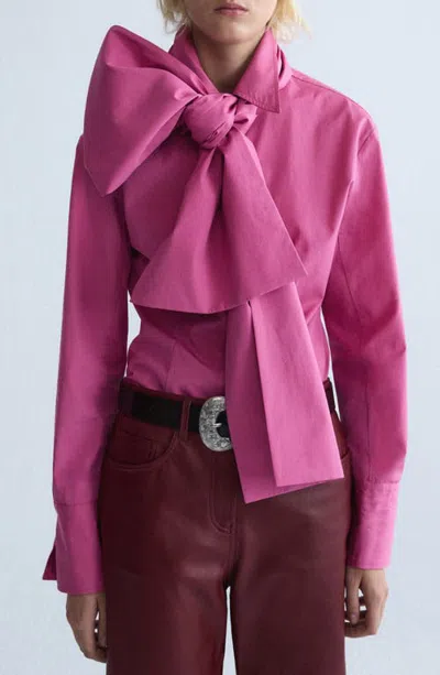 Mango Maxi Bow Cotton Poplin Shirt In Pink