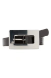 Mango Faux Leather Belt With Oversized Rectangle Silver-tone Buckle In Brown
