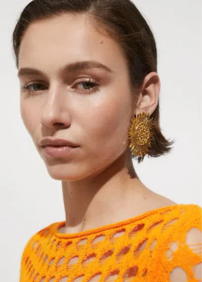 Mango Maxi Flower Earrings Gold