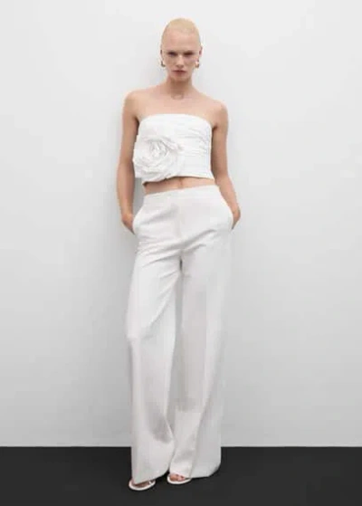 Mango Maxi-flower Ruched Top Off White