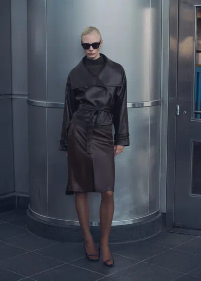 Mango Auro Double Breasted Faux Leather Jacket In Black