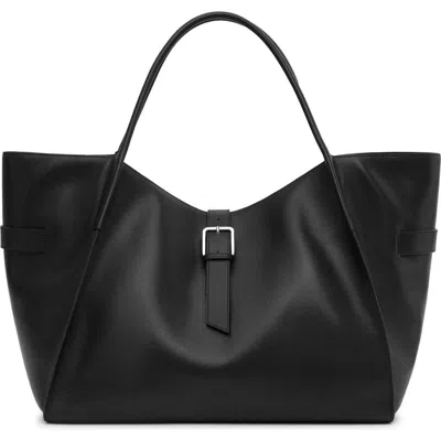 Mango Maxi Leather Shopper Bag In Black