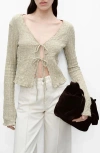 Mango May Textured Tie Front Cardigan In Light Beige