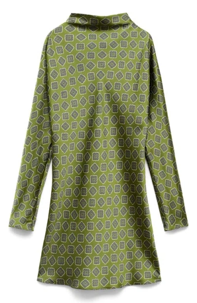 MANGO MANGO MEDALLION PRINT LONG SLEEVE SATIN MINIDRESS