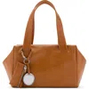 Mango Medium Leather Shoulder Bag With Removable Pouch & Mirror In Brown