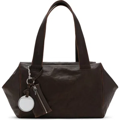 Mango Medium Leather Shoulder Bag With Removable Pouch & Mirror In Brown