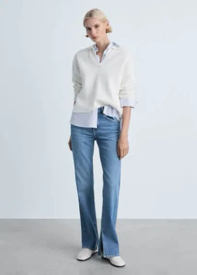 Mango Medium-rise Straight Jeans With Slits Medium Blue