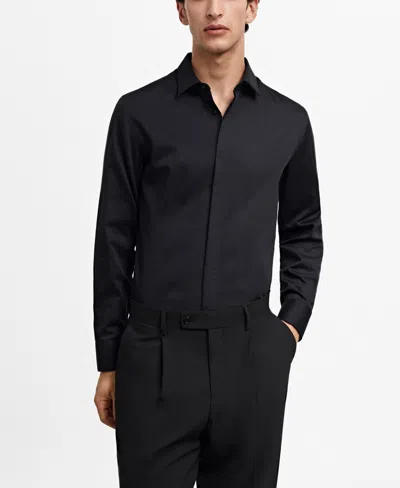Mango Men's 100% Cotton Slim-fit Dress Shirt In Black