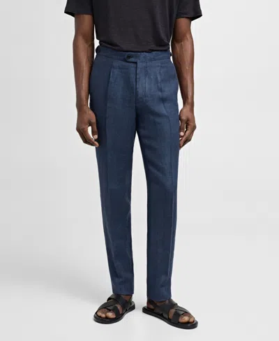 Mango Men's 100% Herringbone Linen Slim Fit Suit Pants In Indigo Blue