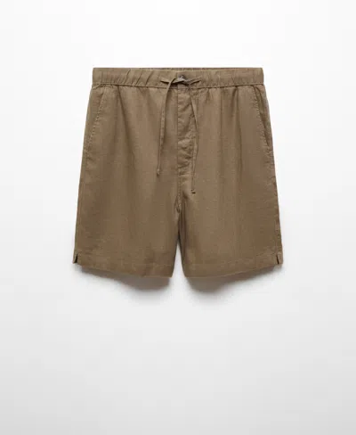 Mango 100% Linen Bermuda Shorts With Drawstring Khaki In Kaki