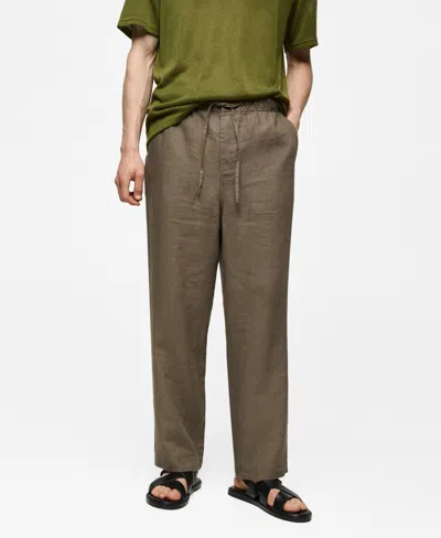 Mango Men's 100% Linen Drawstring Pants In Khaki