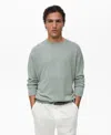 Mango Crewneck Linen Sweater In Green