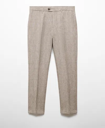 Mango Men's 100% Linen Prince Of Wales Check Trousers In Brown