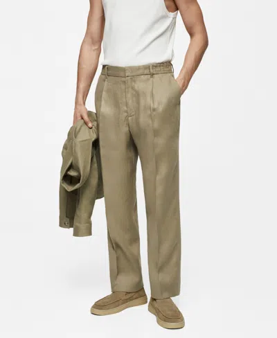 Mango Men's 100% Linen Regular-fit Pants In Khaki