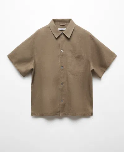 Mango Men's 100% Linen Regular Fit Shirt In Khaki