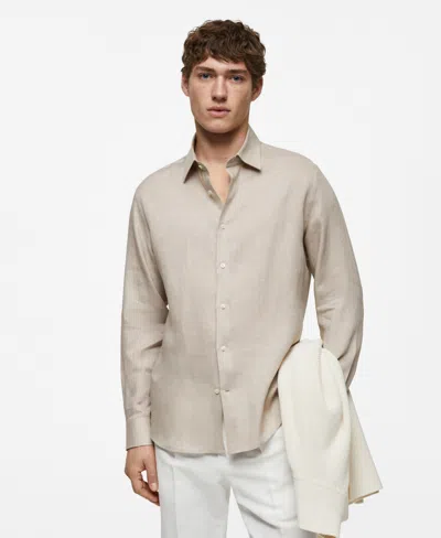 Mango Men's 100% Linen Regular-fit Shirt In Medium Brown