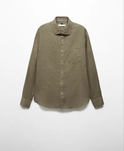 Mango Men's 100% Linen Slim-fit Shirt In Khaki