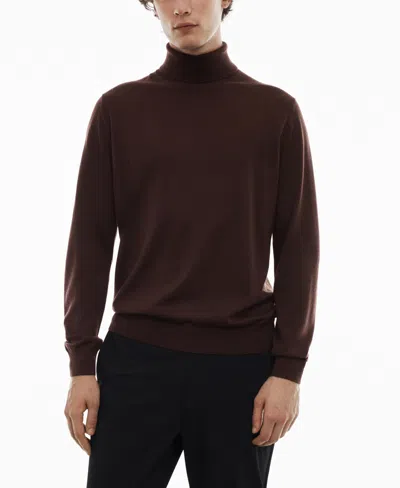 Mango Men's 100% Merino Wool Turtleneck Sweater In Chocolate