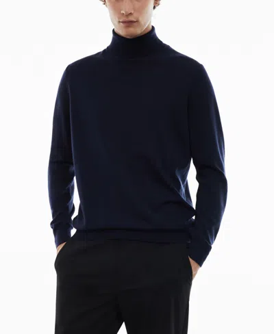 Mango Men's 100% Merino Wool Turtleneck Sweater In Navy