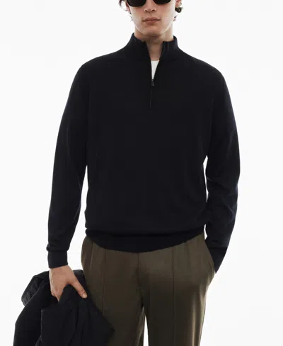 Mango Men's 100% Merino Wool Zipper Collar Sweater In Black