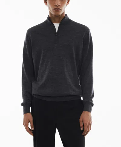 Mango Men's 100% Merino Wool Zipper Collar Sweater In Dark Heather Gray