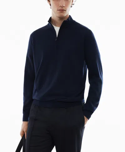Mango Men's 100% Merino Wool Zipper Collar Sweater In Navy