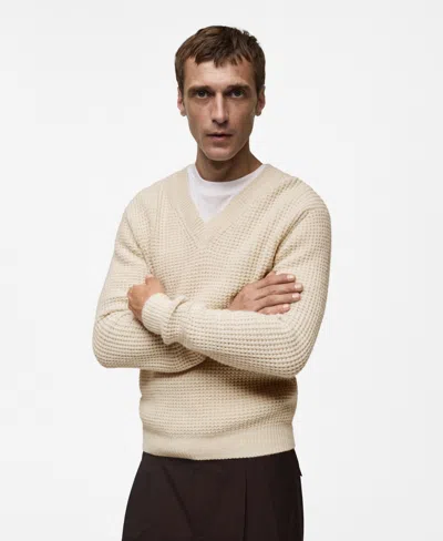 Mango Men's Alpaca Wool V-neck Sweater In Ecru