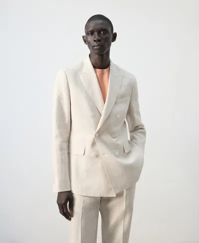 Mango Men's Amalfi Linen Slim-fit Double-breasted Suit Blazer In White