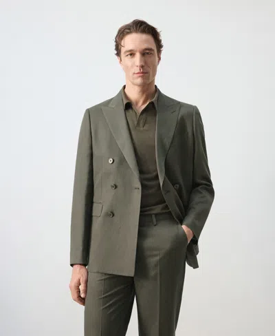 Mango Amalfi Slim Fit Double-breasted Suit Blazer Khaki In Brown