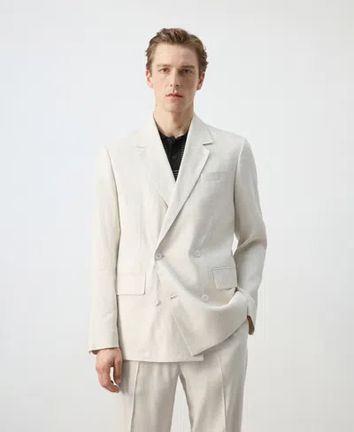 Mango Amalfi 100% Linen Slim-fit Double-breasted Suit Jacket Ecru In White