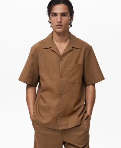 Mango Men's Bowling Collar And Pocket Linen Shirt In Neutral