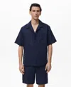 Mango Men's Bowling Collar And Pocket Linen Shirt In Blue