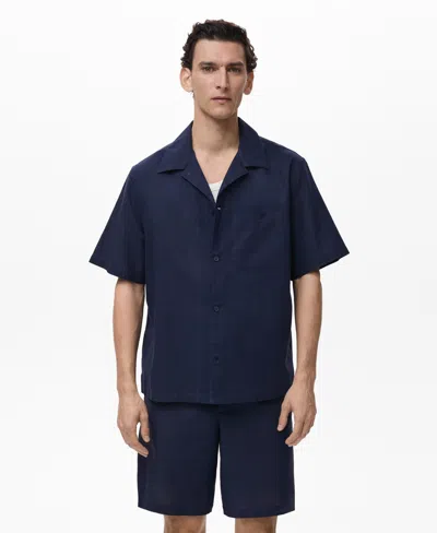 Mango Men's Bowling Collar And Pocket Linen Shirt In Blue