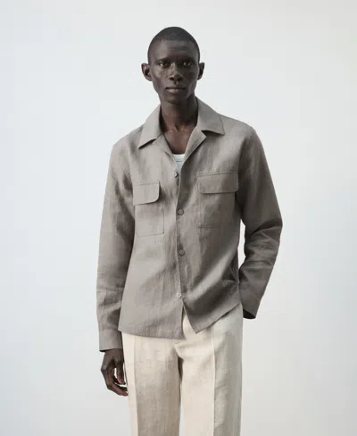 Mango Men's Bowling Collar Overshirt In Gray