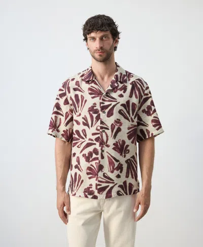 Mango Men's Bowling Collar Printed Flowing Shirt In Purple