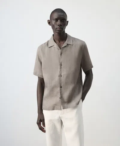Mango Regular-fit 100% Linen Shirt In Medium Brown