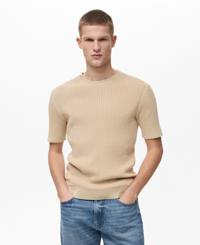 Mango Men's Braided Cotton Knitted T-shirt In Ecru
