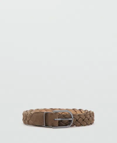 Mango Men's Braided Leather Belt In Medium Brown