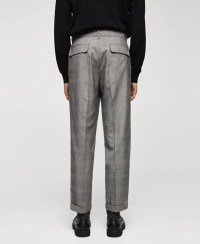 Mango Men's Check Pleated Pants In Grey