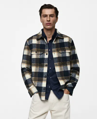 Mango Men's Checkered Flannel Overshirt In Dark Navy