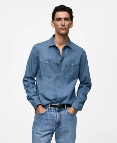 Mango Men's Chest Pocket Denim Shirt In Medium Blue