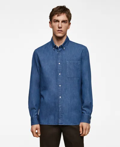 Mango Men's Classic-fit Chambray Cotton Shirt In Medium Blue