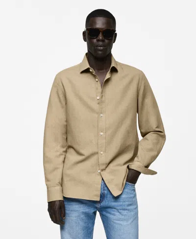 Mango Men's Slim Fit Linen Blend Shirt In Khaki