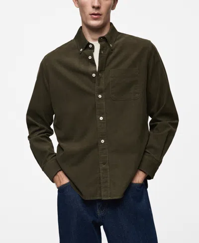 Mango Men's Classic-fit Micro-corduroy Shirt In Khaki Green
