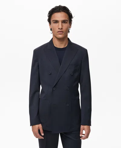 Mango Men's Cold Wool Double-breasted Suit Blazer In Blue