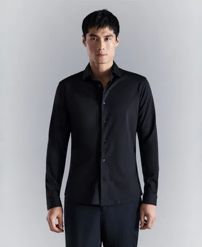 Mango Comfort Stretch Non-iron Shirt Navy In Blue