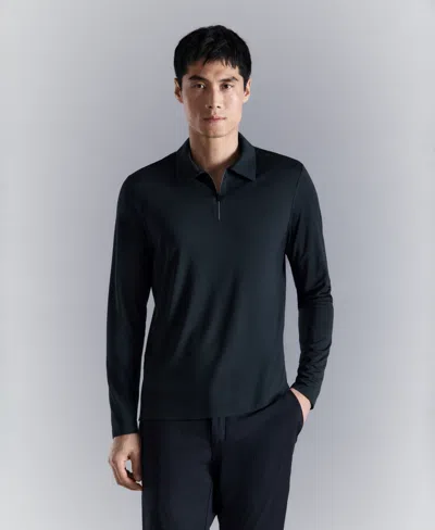 Mango Comfort Stretch Zip Polo Navy In Blue