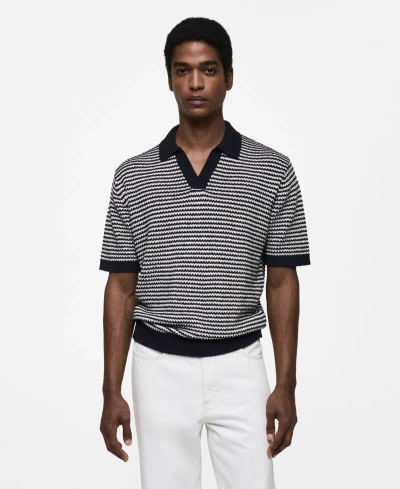 Mango Men's Contrast Collar Striped Knit Polo Shirt In Dark Navy