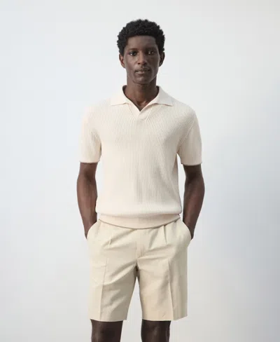 Mango Men's Contrast Trim Cotton Polo Shirt In White